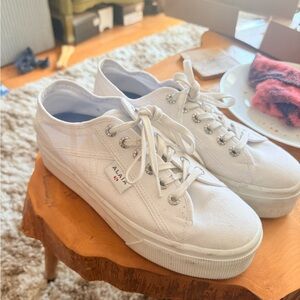 Alaia SuperG White Canvas Platform Lace-Up Sneakers